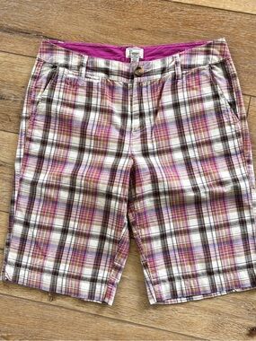 G.H. Bass & Co. Bermuda Shorts Women’s 10 Plaid Pink Brown Golf Preppy Cotton